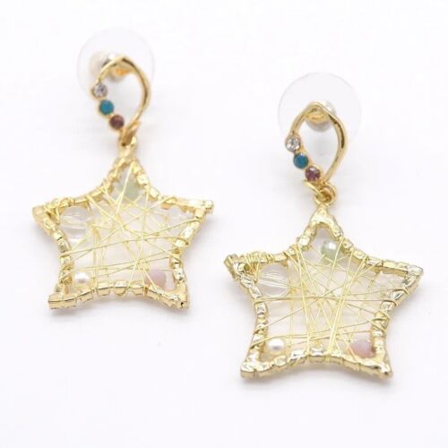 Gold Pearls And Stones Star Drop Earring