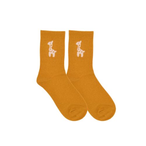 Mustard Baby Giraffe Printed Over The Ankle Socks