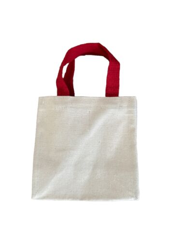 Beige Cotton Canvas Joy Red Sequence Mini Tote Bag