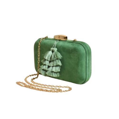 Green Faux Suede Tassels clutch/Purse/bag