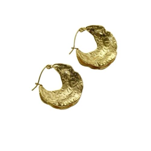 18k Gold Plated Textured Hammered Stainless Steel Hoop Earrings