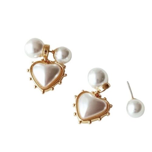 Gold Plated Heart Pearl Drop Earrings