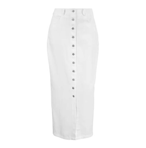 White Tight Pencil Straight Midi Skirt With Buttons Size Small