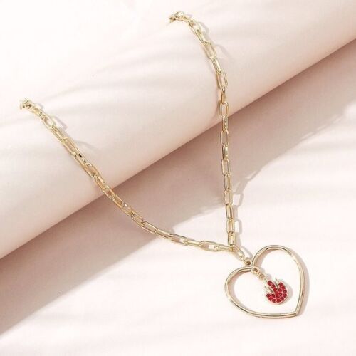 gold heart/love and Red fire pendant necklace/chain