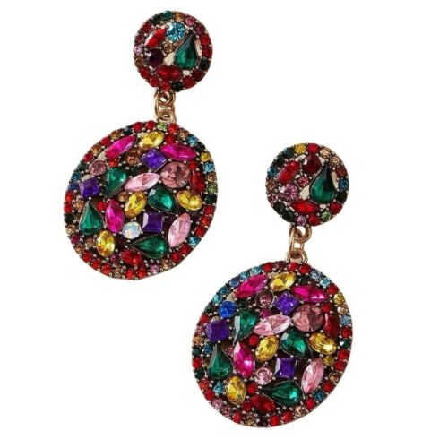 Multicolored Statement Round Cubic Zirconia Drop Earrings