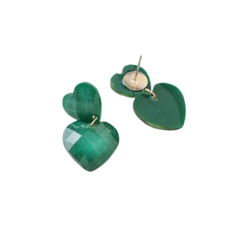 Green Acrylic Double Heart Drop Earring