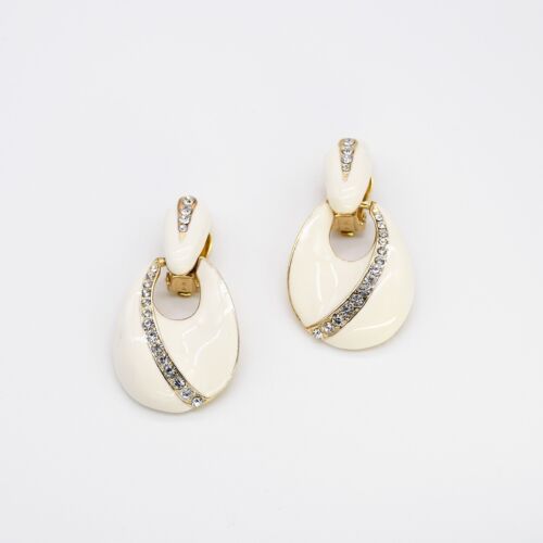 Cream/Ivory And Gold Retro Style Clip on Cubic Zirconia Earrings