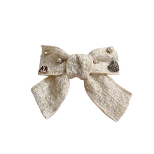 Off White Handmade Tweed With Charms hair Barrette/ bow