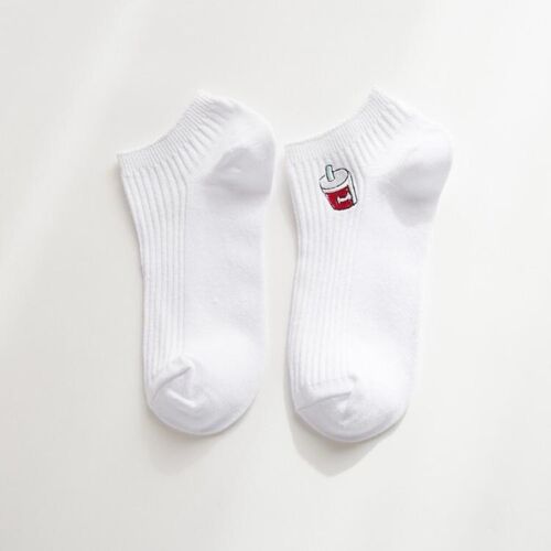 Soda Drink Embroidered White Socks