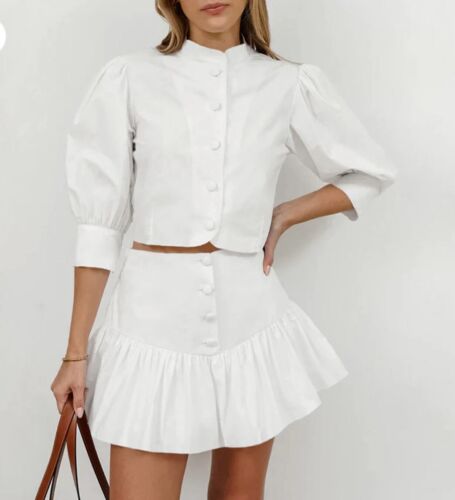 White 100% Cotton Ruffle Skirt And Matching Top Set Size S