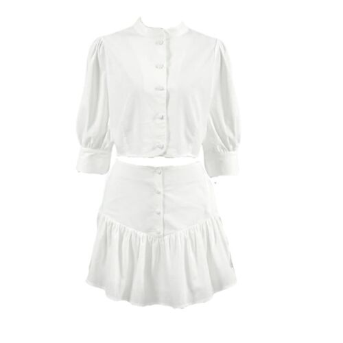 White 100% Cotton Ruffle Skirt And Matching Top Set Size S