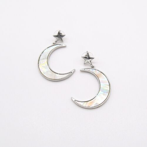 Silver Star And Moon Mother Of Pearl Drop Earrings