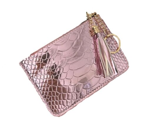 Metallic Pink Textured Zipper Coin Purse Wristlet /Wallet