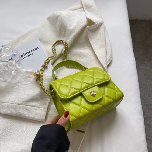 Lime Green Faux Leather Quilted Crossbody Elegant Clutch/Purse/Bag