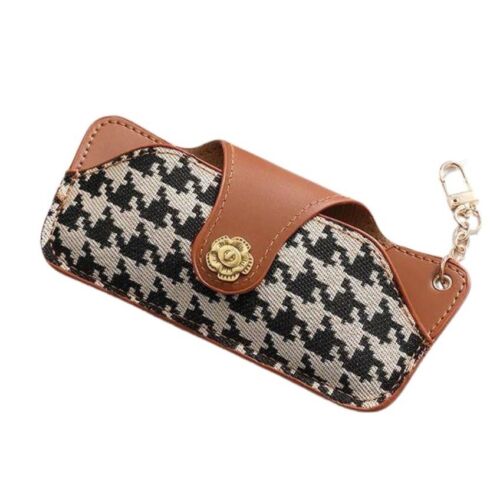 Camel Houndstooth Glasses Pouch