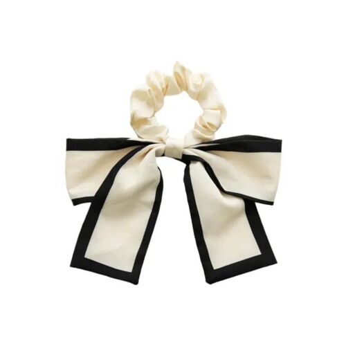 White And Black Bow Style Handmade Hair Scrunchie/ Hair Tie