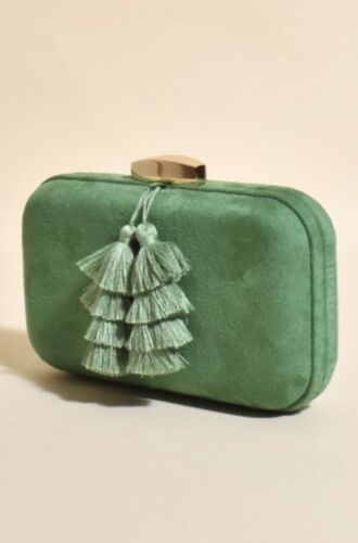 Green Faux Suede Tassels clutch/Purse/bag