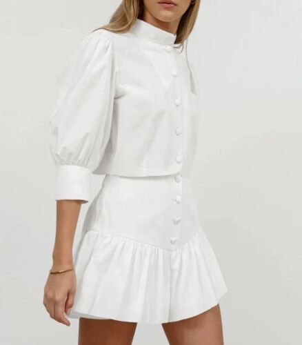 White 100% Cotton Ruffle Skirt And Matching Top Set Size S