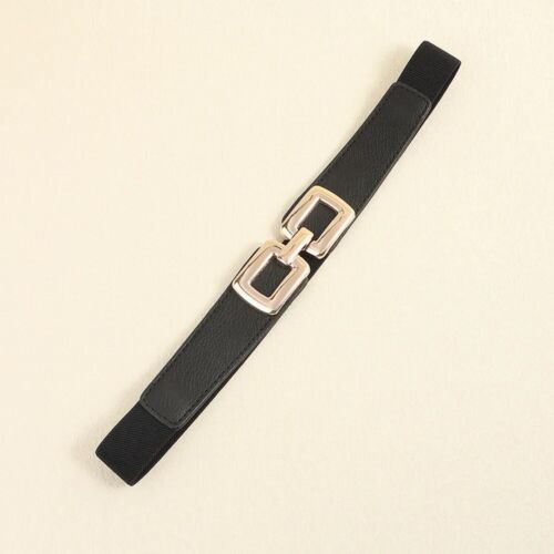 Black  And Gold Square Buckle Adjustable Elastic Band Women’s Belt