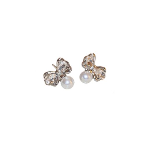 White Pearl And Cubic Zircon Bow Stud Earring