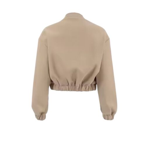 Beige Priest Collar Style Snaps Bomber Jacket Size S