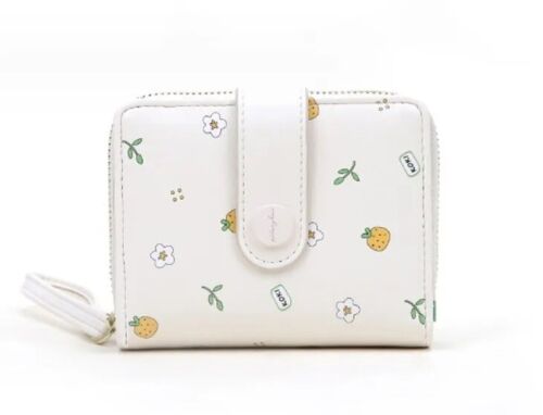 White Flower & Fruity  Mini Zipper Wristlet Wallet