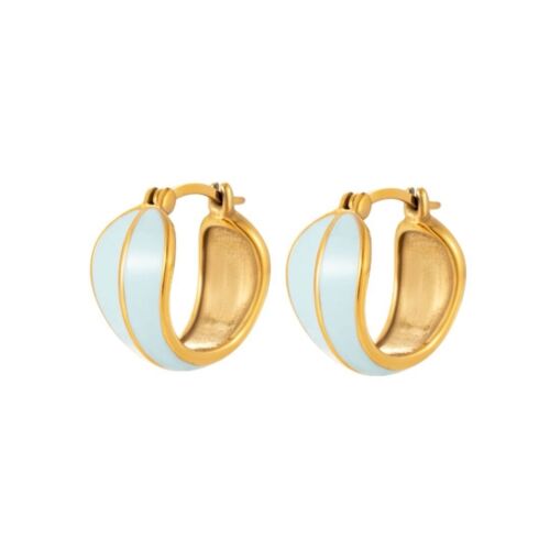 Gold And Blue Enamel 18k Gold Plated Stainless Steel Mini Hoop Earrings