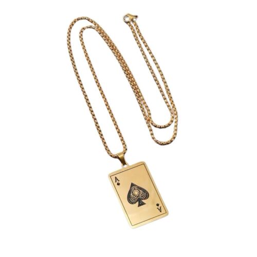 Gold Plated Cards/Poker Pendant Stainless Steel Necklace