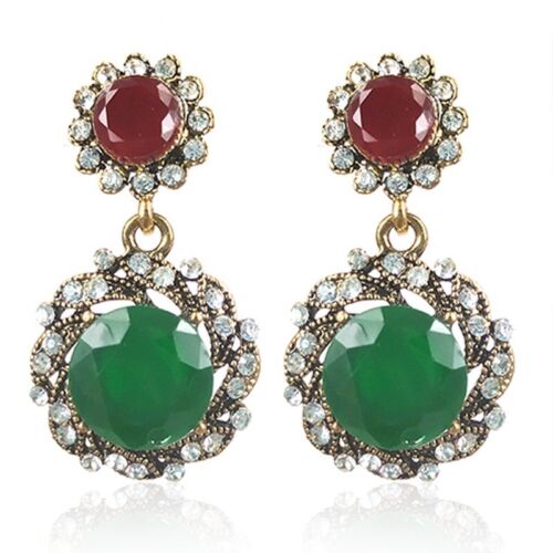 Green And Maroon Stones And Rhinestones Ethnic Earrings