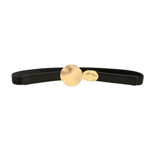 Black And Gold Round Buckle Adjustable Stretchy Band Women’s Belt