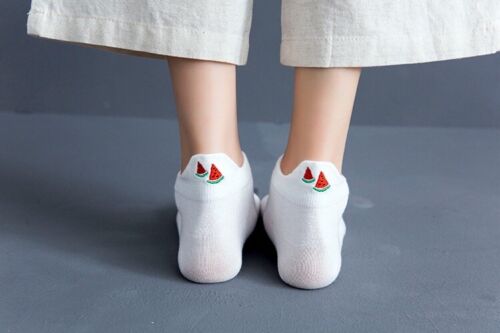 Watermelon Embroidered White Ankle Socks