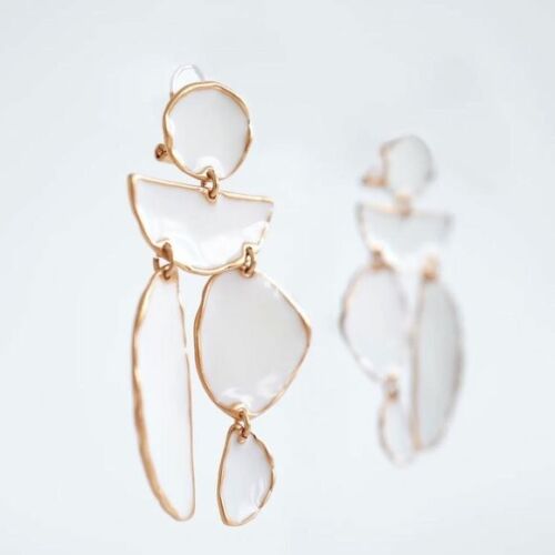 White and Gold Geometric Modern Dangle/drop Earrings