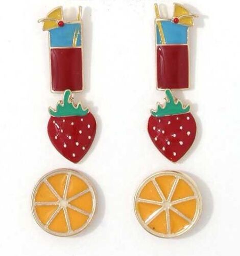 Fruits And Drink Enamel And Gold Stud Earrings Set