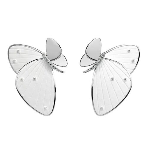 Silver Plated With Rhinestones Butterfly Stud Earring