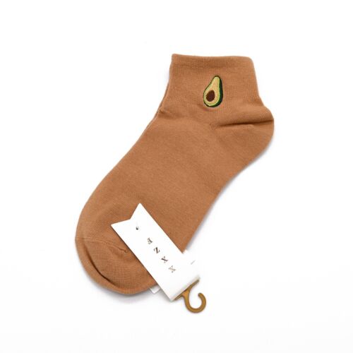 Tan Avocado Embroidered Ankle Socks