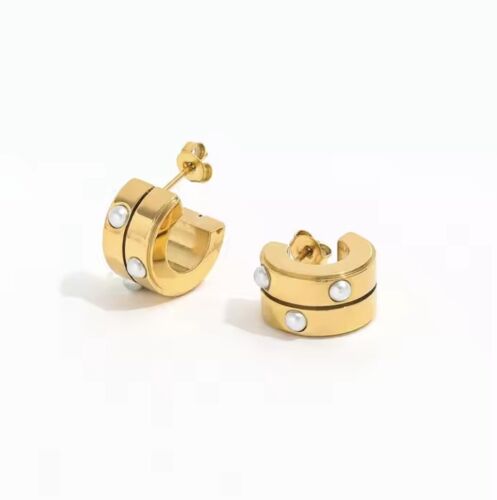 Gold Plated 304 Stainless Steel Pearls Mini Hoop Earring