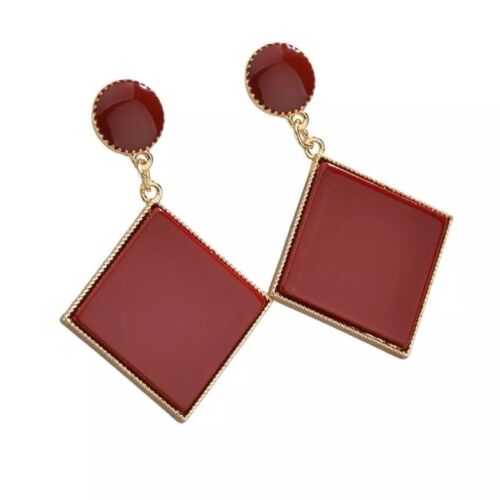 Red And Gold Plated Triangle Acrylic Drop Earring