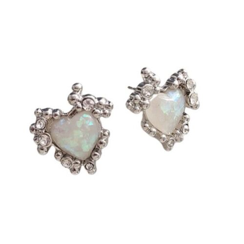 Sterling Silver Heart Shape Opal Stone Stud Earring