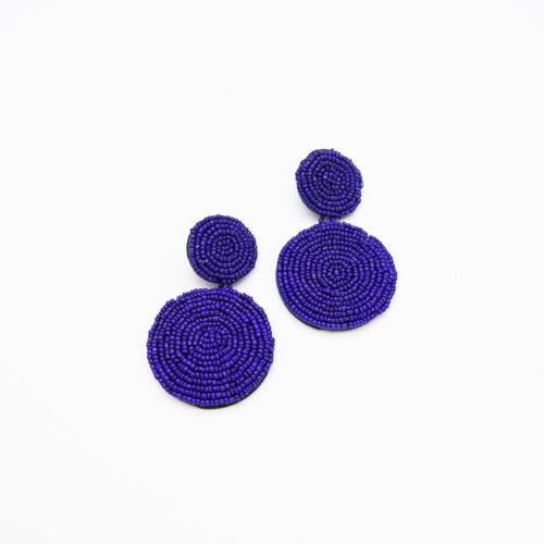 Blue Handmade Beaded Round Drop Earring