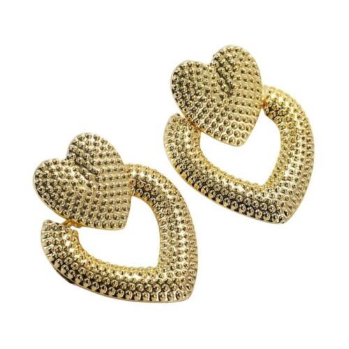 Gold Double Heart Drop Statement Earring