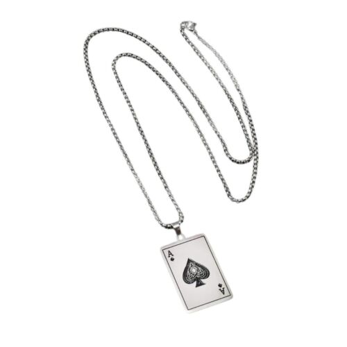 Silver Plated Cards/Poker Pendant Stainless Steel Necklace