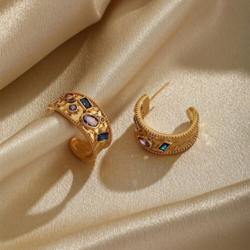 Colourful Zirconia Stones 18k Gold Plated Mini Hoop Earrings