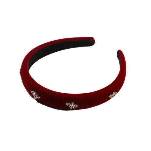 Maroon And Gold Bee Embellishments Velvet Base Hairband/Headband