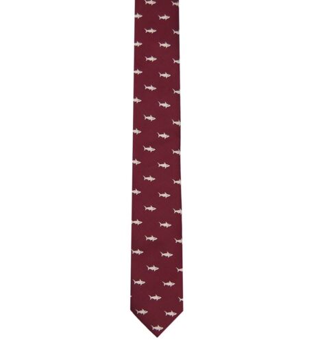 Maroon Embroidered Shark Mens Skinny Tie