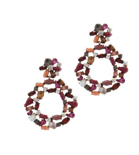 Pink And Maroon Statement Cubic Zirconia Round Beaded Earring