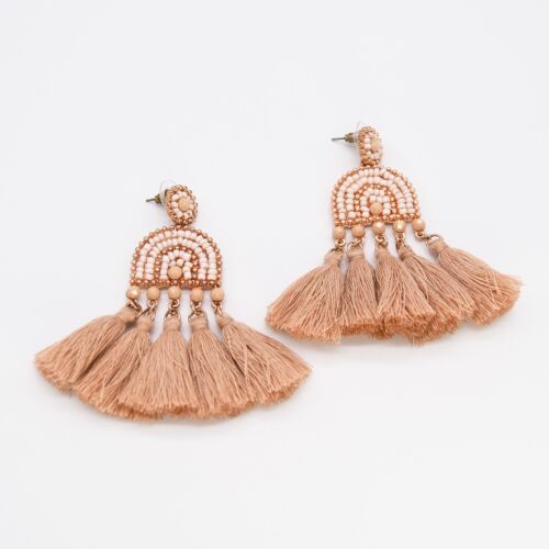 Pink Tribal With Tassels Beaded Handmade Earring