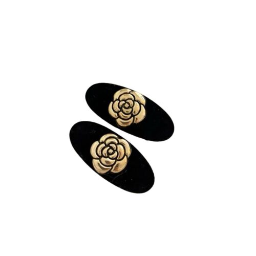 Black Mini Velvet Gold Flower Hair Clips Set Of 2