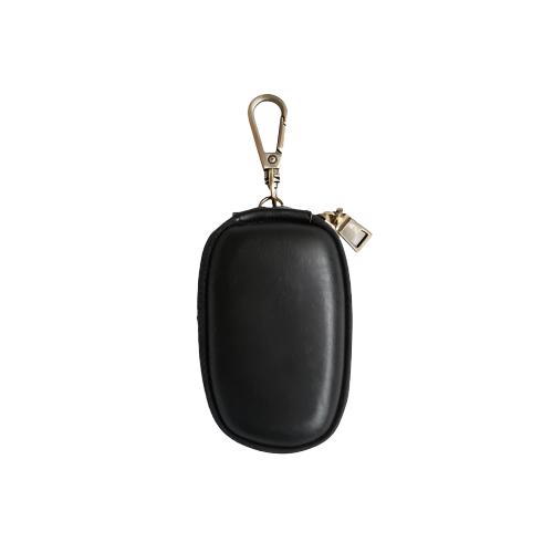 Black Oval Faux Leather Zipper Key Holder /Coin Purse /keychain