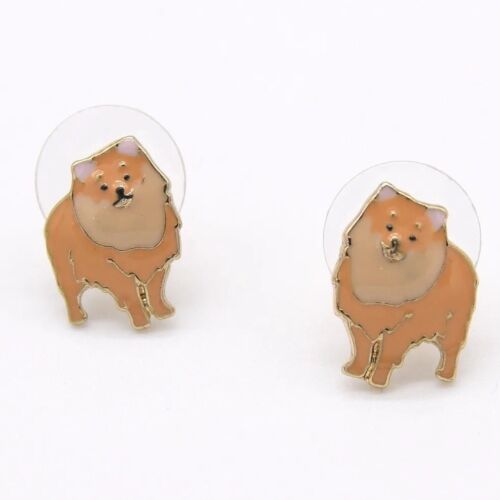 Gold And Enamel Pomeranian Dog Stud Earring