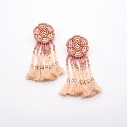 Pink And Gold Handmade Beaded Floral Tassel earring